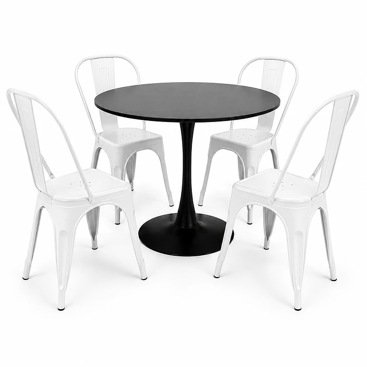 Comedor Resto (Mesa Tulip negra + 4 Sillas Tolix) 2