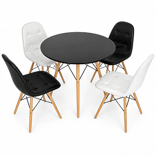 Comedor Burgos (Mesa Eames 80D Negra + 4 Sillas Buckle)