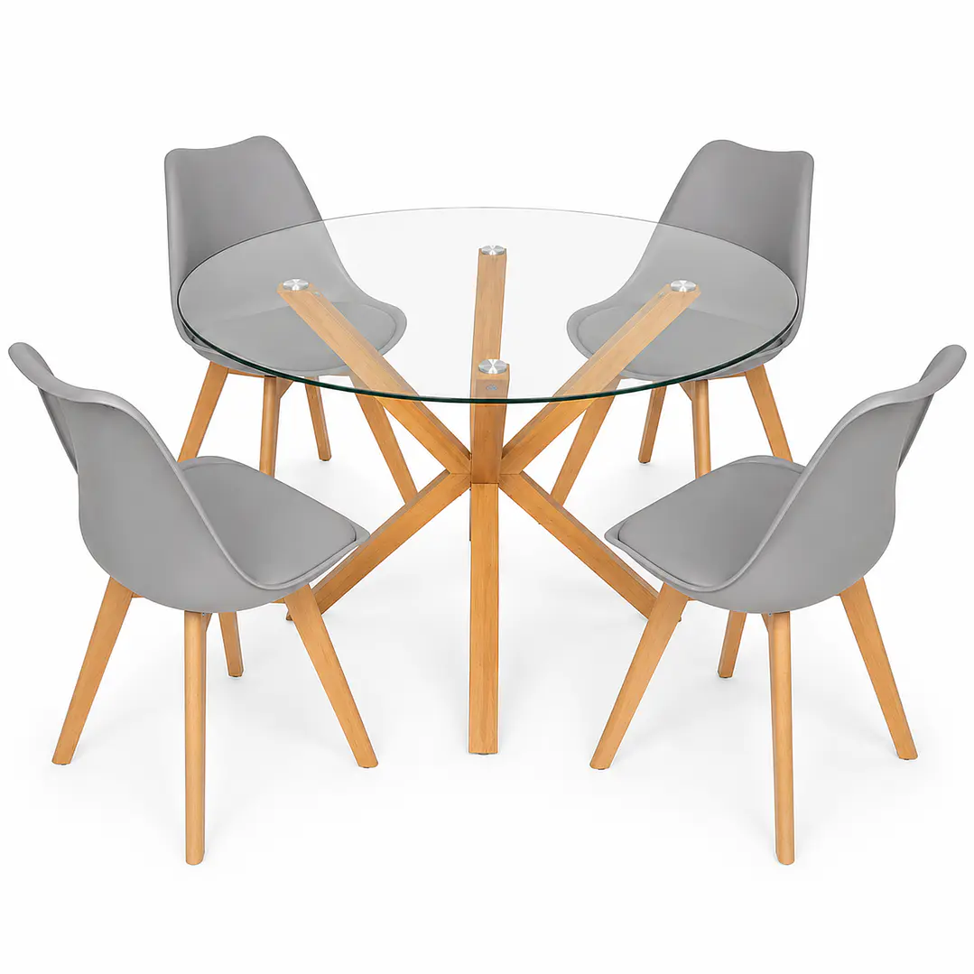 Comedor Vina (Mesa Vidrio Redonda Pata cruz + Sillas Oak) 3