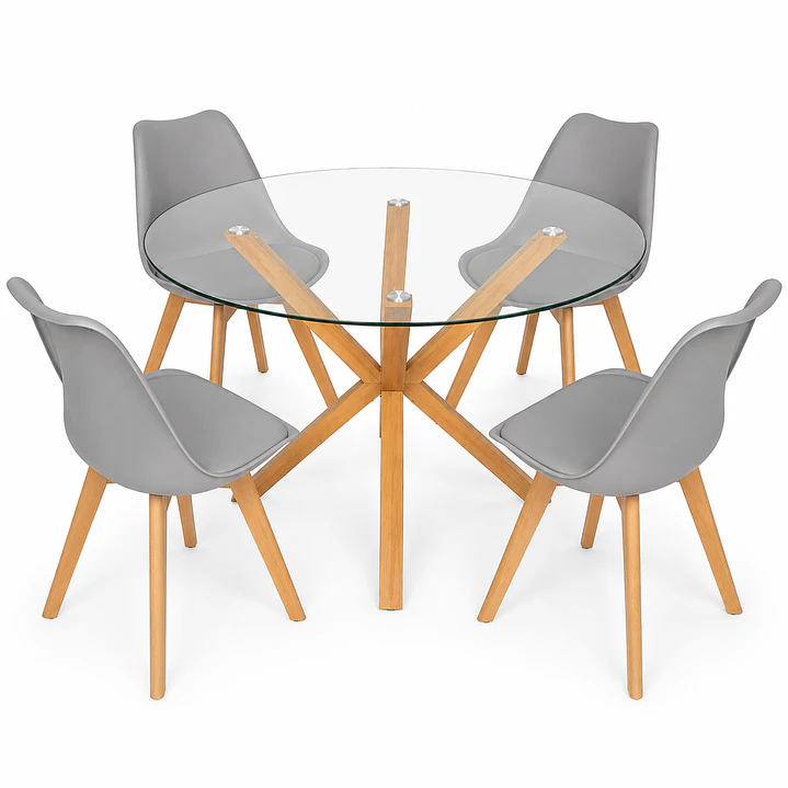 Comedor Vina (Mesa Vidrio Redonda Pata cruz + Sillas Oak) 3