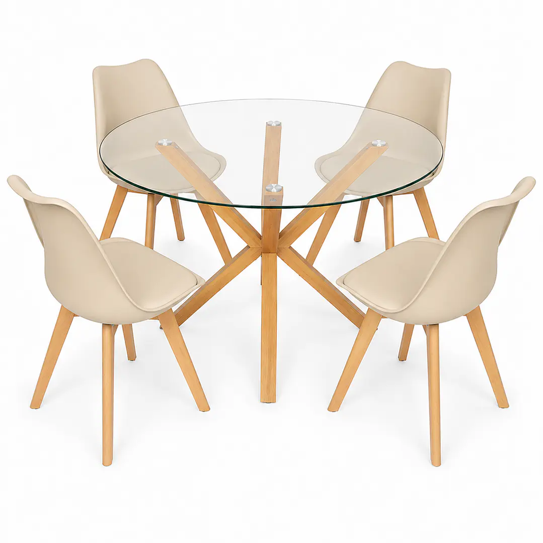 Comedor Vina (Mesa Vidrio Redonda Pata cruz + Sillas Oak) 4