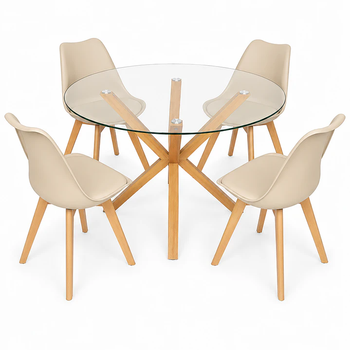 Comedor Vina (Mesa Vidrio Redonda Pata cruz + Sillas Oak) 4