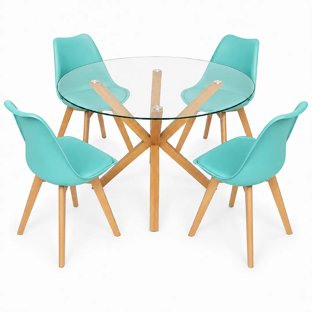 Comedor Vina (Mesa Vidrio Redonda Pata cruz + Sillas Oak) 5