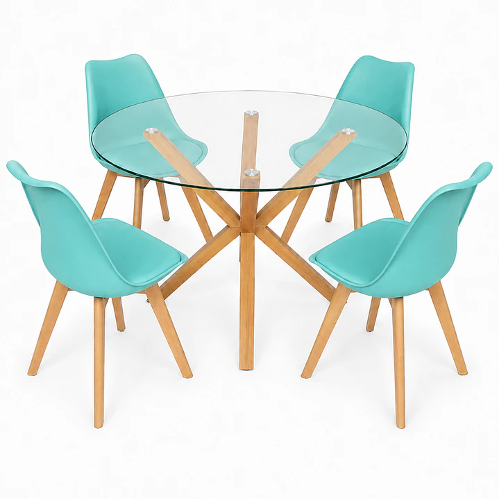 Comedor Vina (Mesa Vidrio Redonda Pata cruz + Sillas Oak) 5