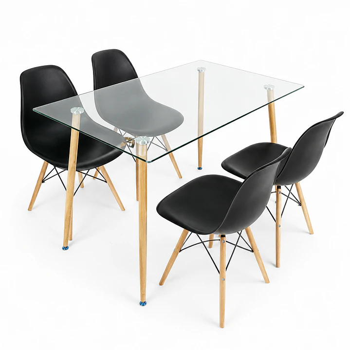 Comedor Glass classic (Mesa rectangular vidrio 120x80 + silla eames) 1