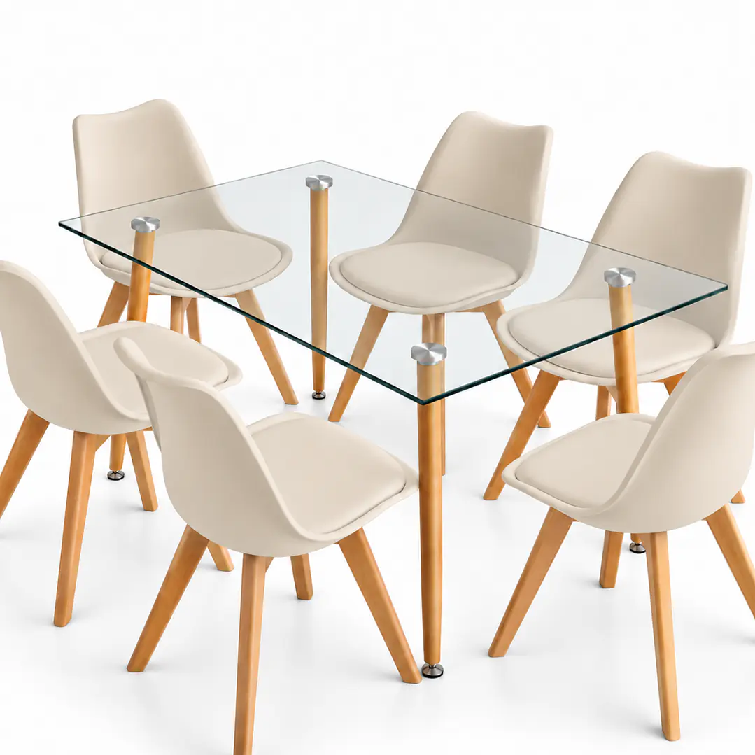  Comedor Oak (Mesa 120x80 Vidrio + Silla Oak) 1