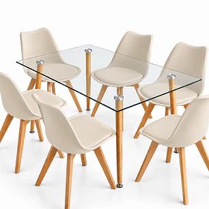 Comedor Oak (Mesa 120x80 Vidrio + Silla Oak)