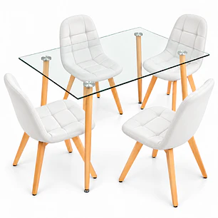 Comedor Vietnam (Mesa vidrio 120x80 + Sillas buckle velvet)