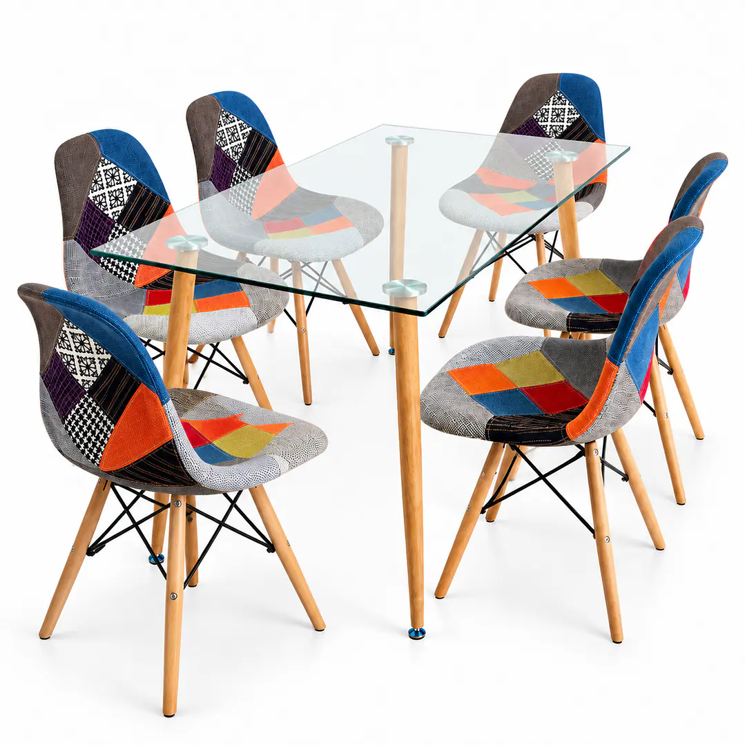 Comedor Oslo (Mesa rectangular vidrio 120x80 + Silla Patchwork) 2