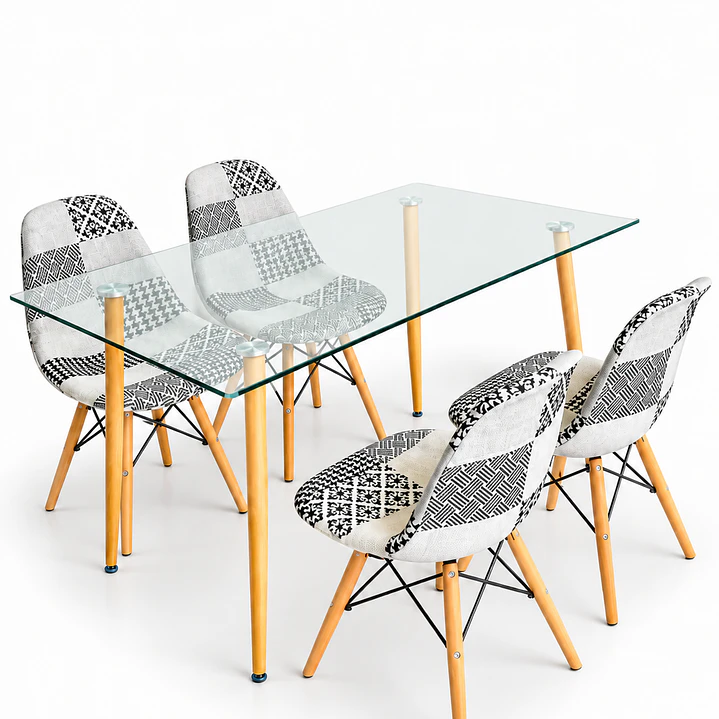 Comedor Oslo (Mesa rectangular vidrio 120x80 + Silla Patchwork) 3