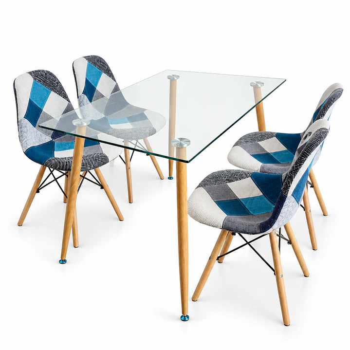 Comedor Oslo (Mesa rectangular vidrio 120x80 + Silla Patchwork) 4