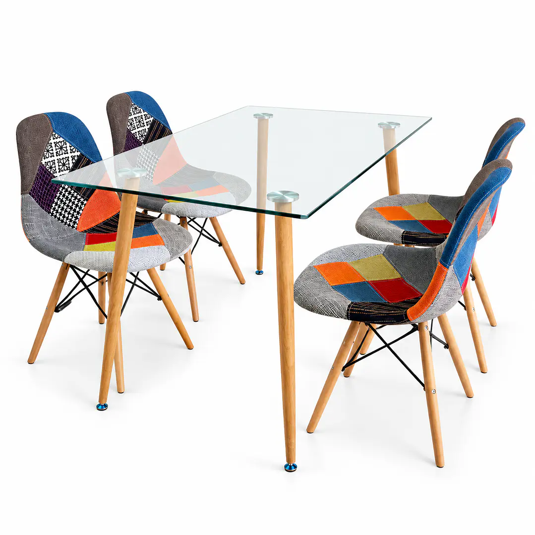 Comedor Oslo (Mesa rectangular vidrio 120x80 + Silla Patchwork) 5