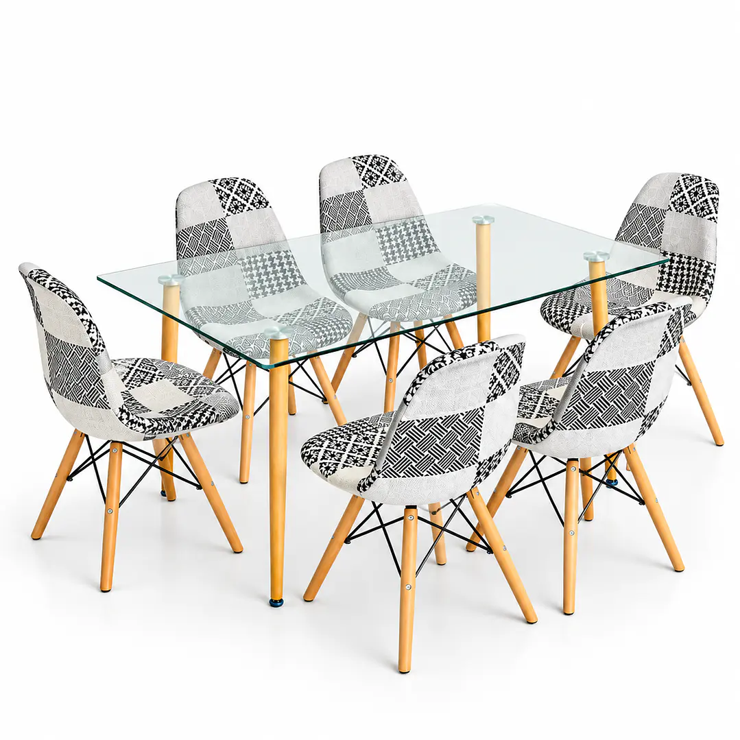 Comedor Oslo (Mesa rectangular vidrio 120x80 + Silla Patchwork) 6