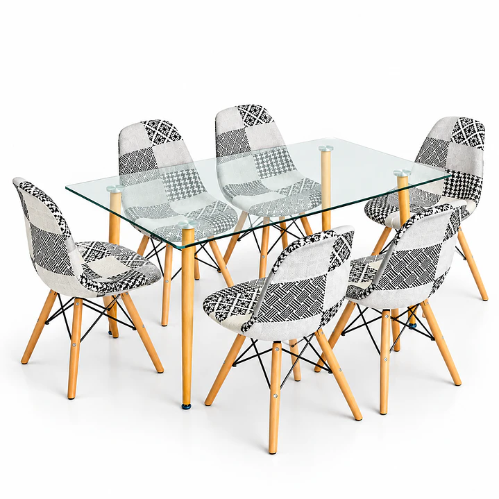 Comedor Oslo (Mesa rectangular vidrio 120x80 + Silla Patchwork) 6