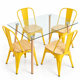 Comedor MoonLight (Mesa Rec Vidrio 120x80 + Silla Tolix madera)