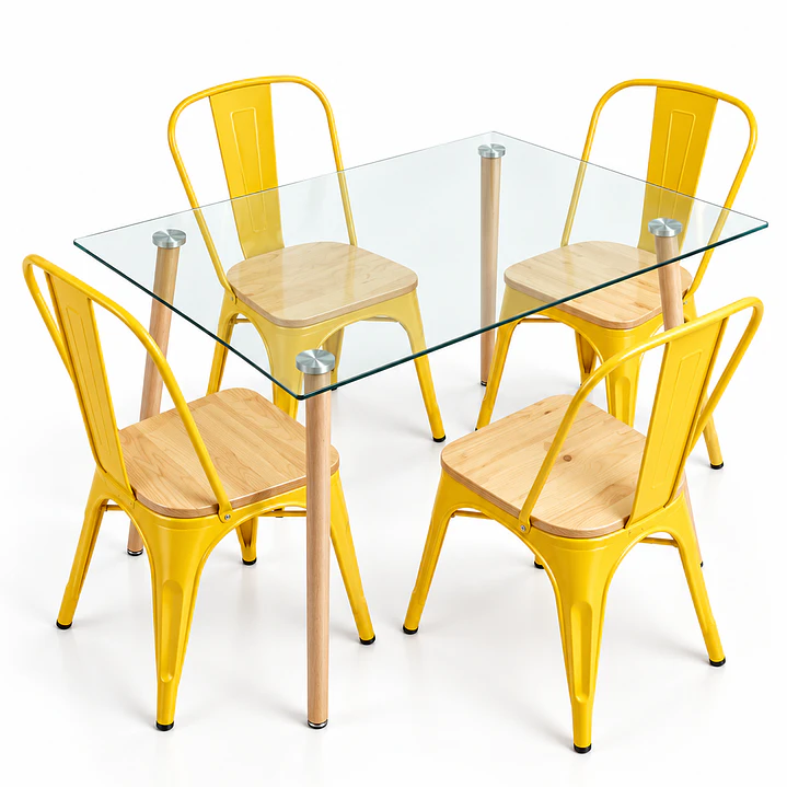 Comedor MoonLight (Mesa Rec Vidrio 120x80 + Silla Tolix madera) 1