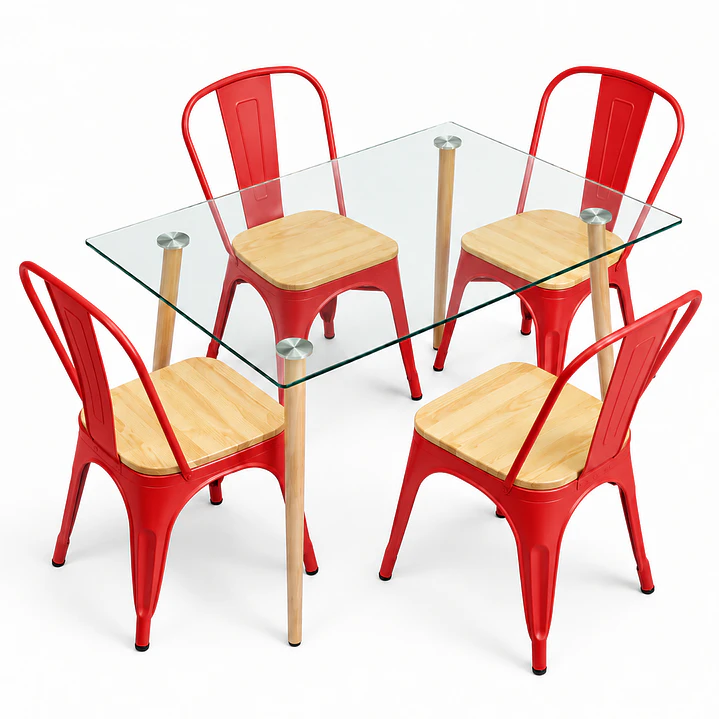 Comedor MoonLight (Mesa Rec Vidrio 120x80 + Silla Tolix madera) 2