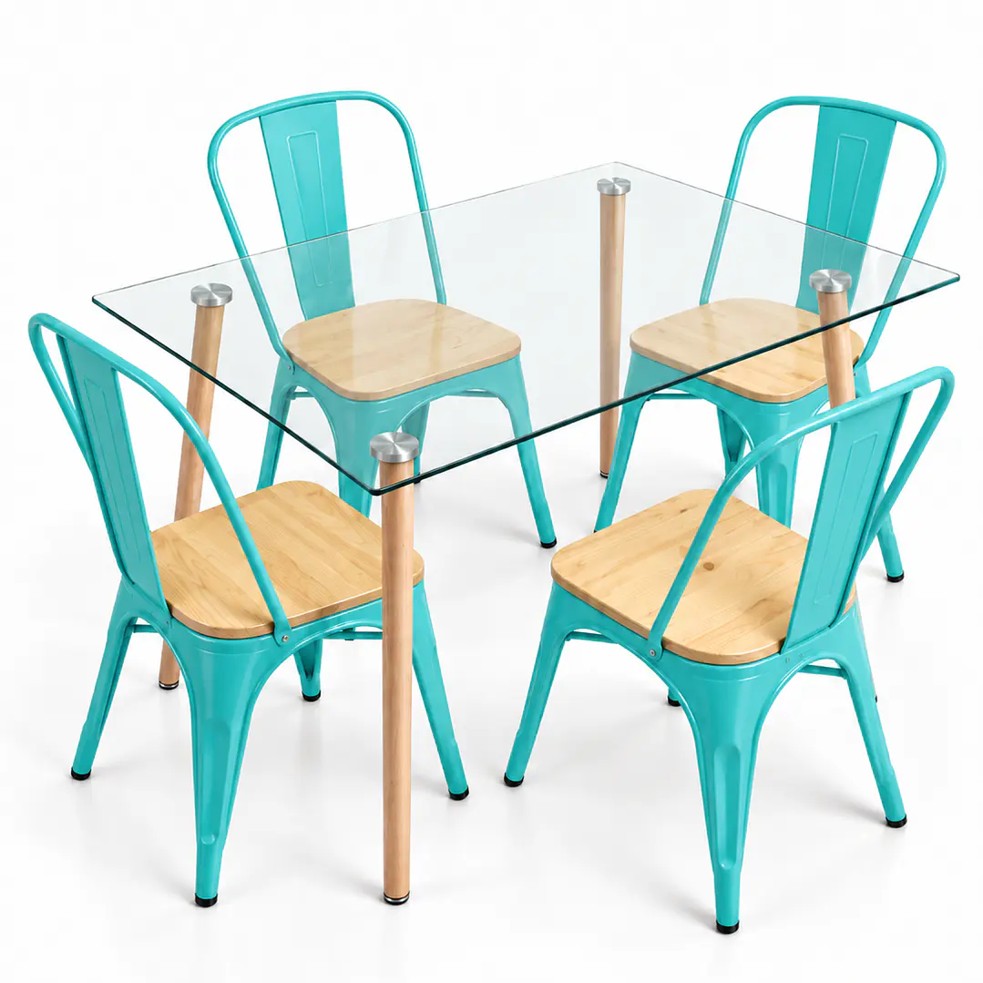 Comedor MoonLight (Mesa Rec Vidrio 120x80 + Silla Tolix madera) 3