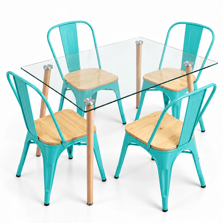 Comedor MoonLight (Mesa Rec Vidrio 120x80 + Silla Tolix madera) 3