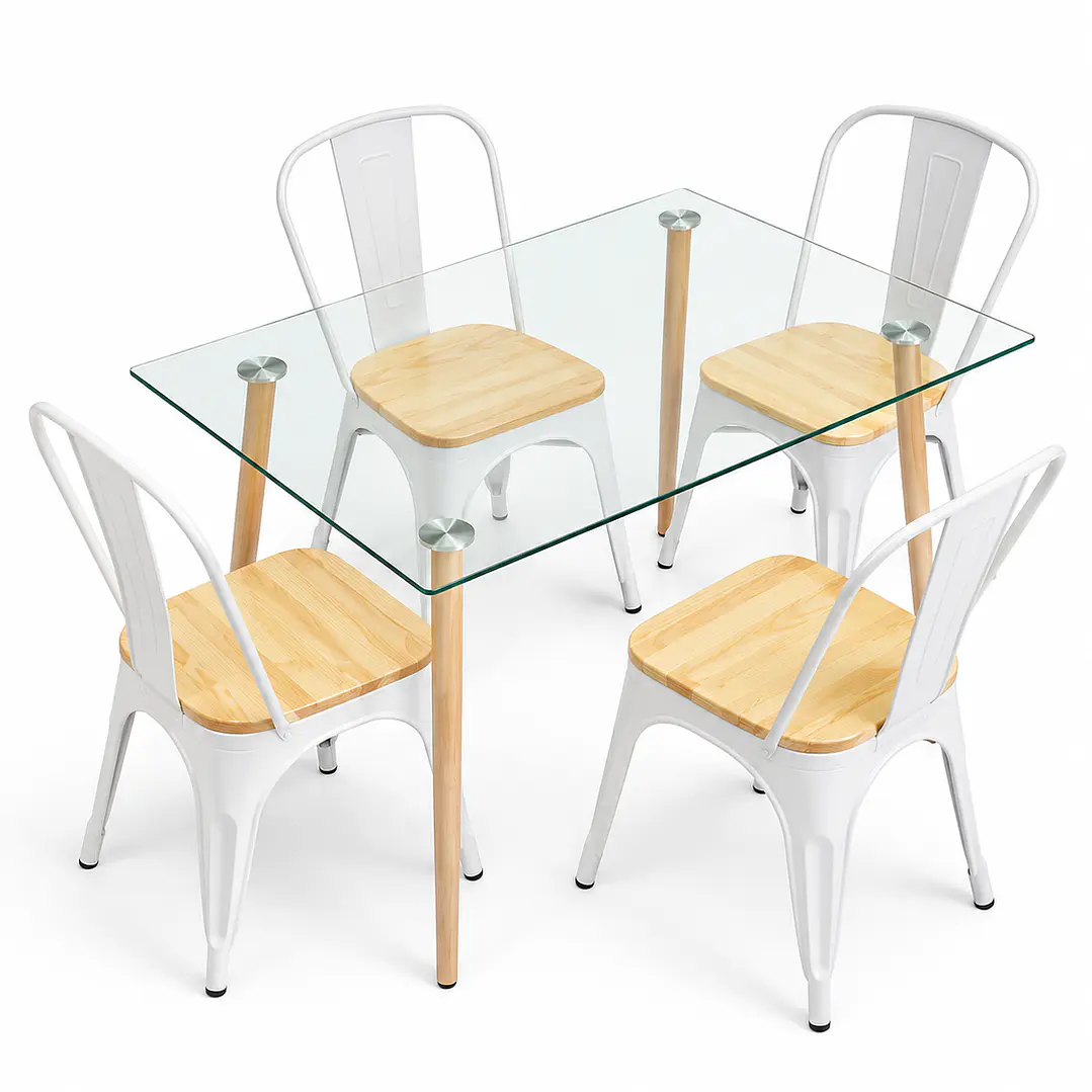 Comedor MoonLight (Mesa Rec Vidrio 120x80 + Silla Tolix madera) 4