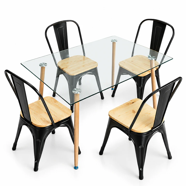 Comedor MoonLight (Mesa Rec Vidrio 120x80 + Silla Tolix madera) 5