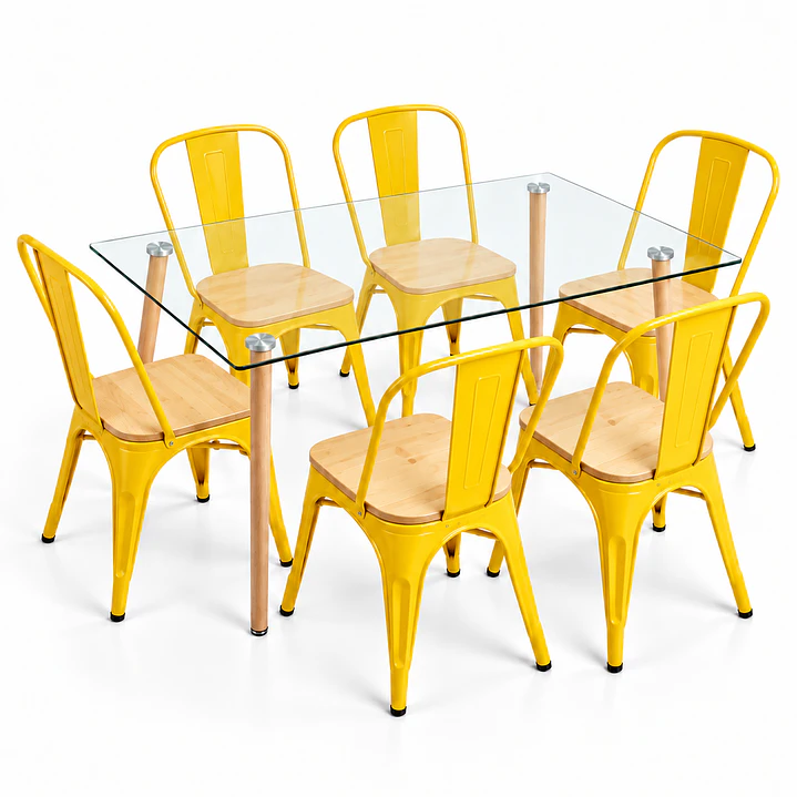 Comedor MoonLight (Mesa Rec Vidrio 120x80 + Silla Tolix madera) 6