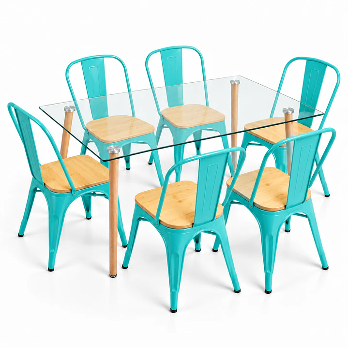 Comedor MoonLight (Mesa Rec Vidrio 120x80 + Silla Tolix madera) 8