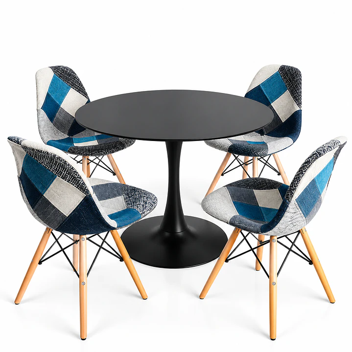 Comedor Panda (Mesa Tulip + 4 Sillas Patchwork) 1