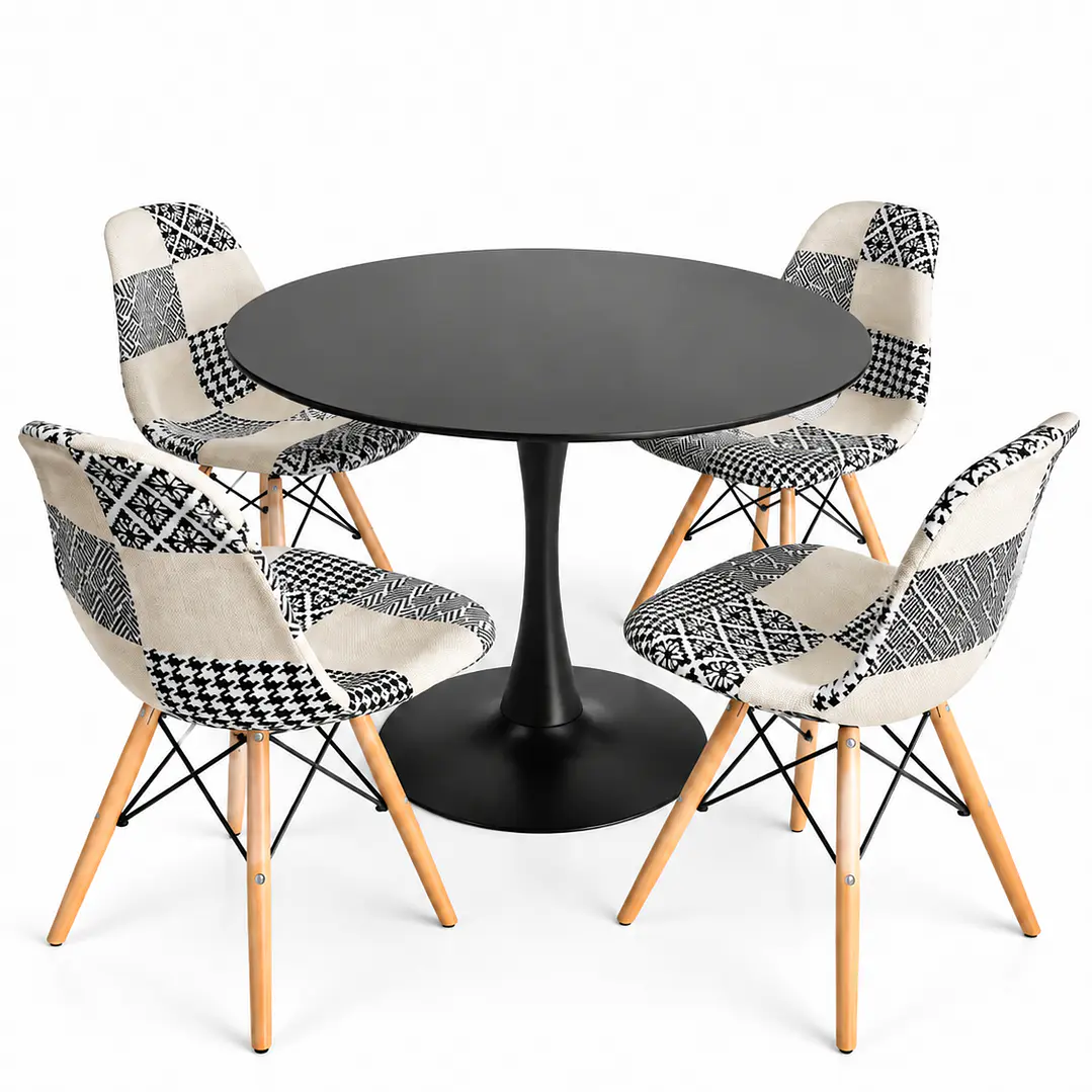 Comedor Panda (Mesa Tulip + 4 Sillas Patchwork) 2