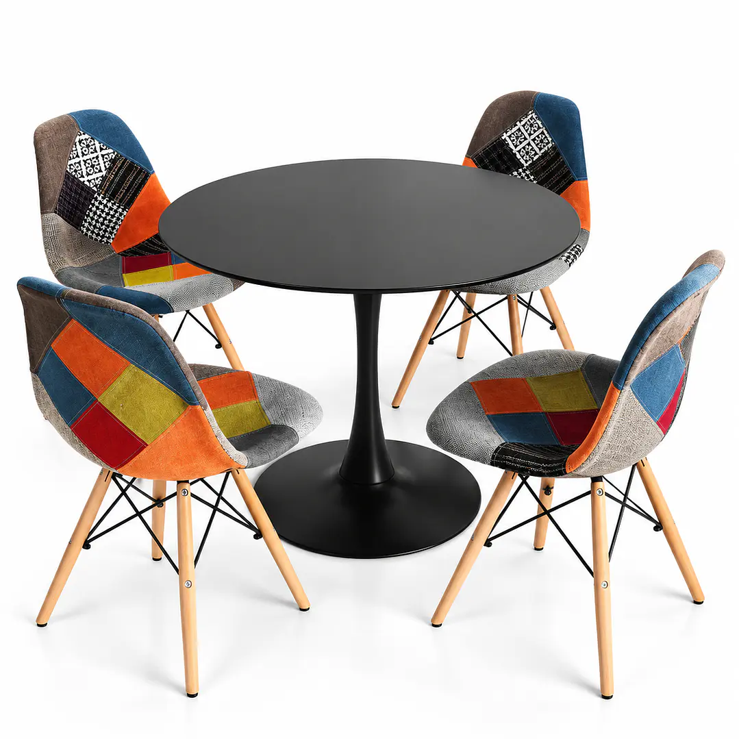 Comedor Panda (Mesa Tulip + 4 Sillas Patchwork) 3