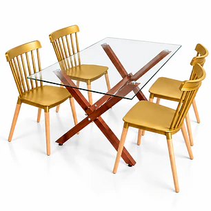 Comedor Sucre  (pata mesa color claro) (Mesa Vidrio 140x90 + Silla Windsor)