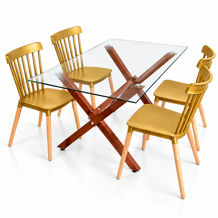Comedor Sucre  (pata mesa color claro) (Mesa Vidrio 140x90 + Silla Windsor) 1