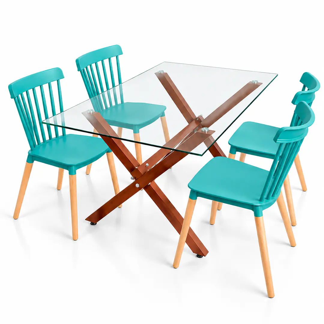 Comedor Sucre  (pata mesa color claro) (Mesa Vidrio 140x90 + Silla Windsor) 2