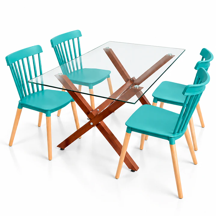 Comedor Sucre  (pata mesa color claro) (Mesa Vidrio 140x90 + Silla Windsor) 2