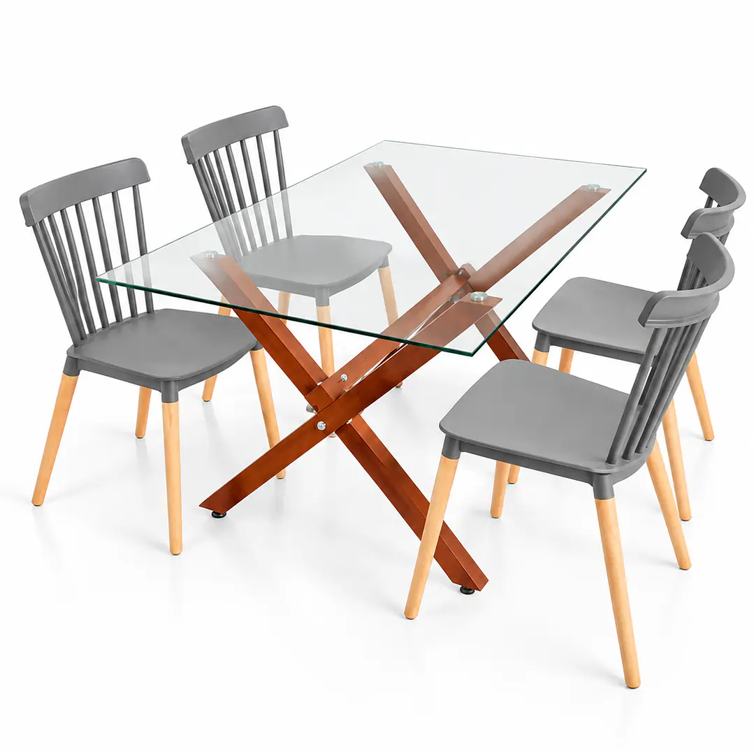 Comedor Sucre  (pata mesa color claro) (Mesa Vidrio 140x90 + Silla Windsor) 3