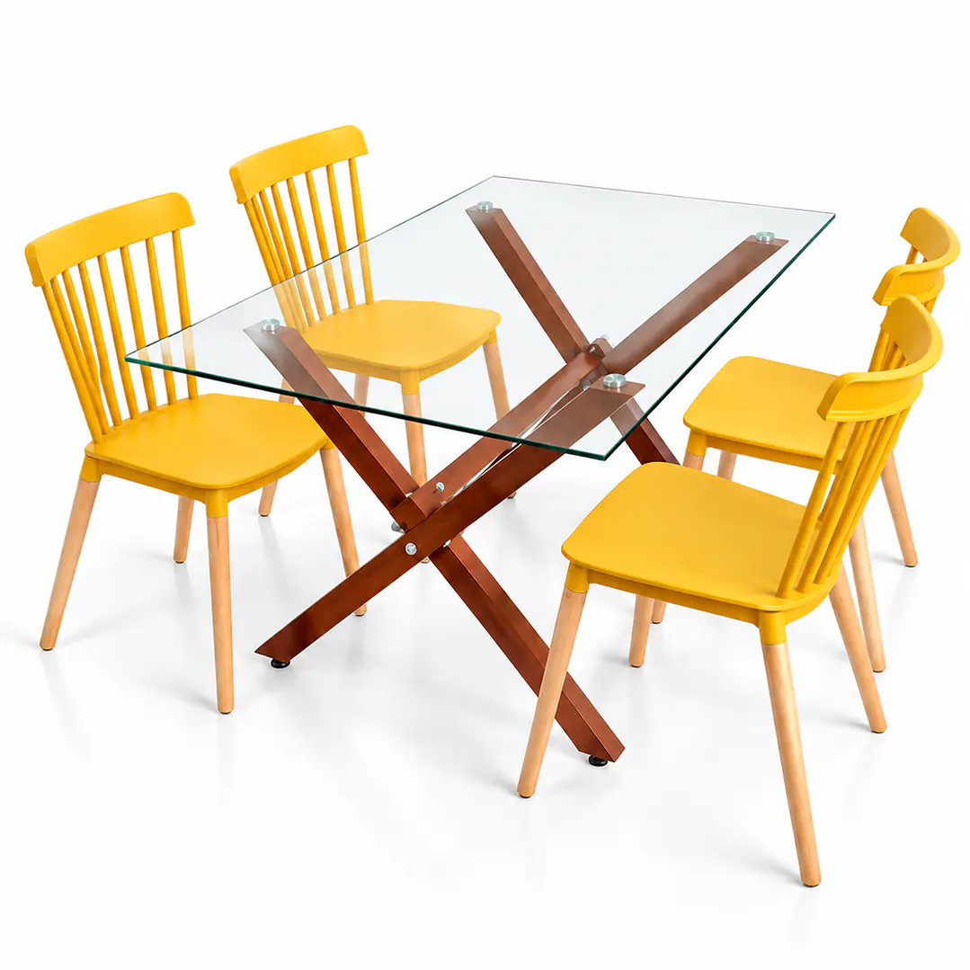 Comedor Sucre  (pata mesa color claro) (Mesa Vidrio 140x90 + Silla Windsor) 4