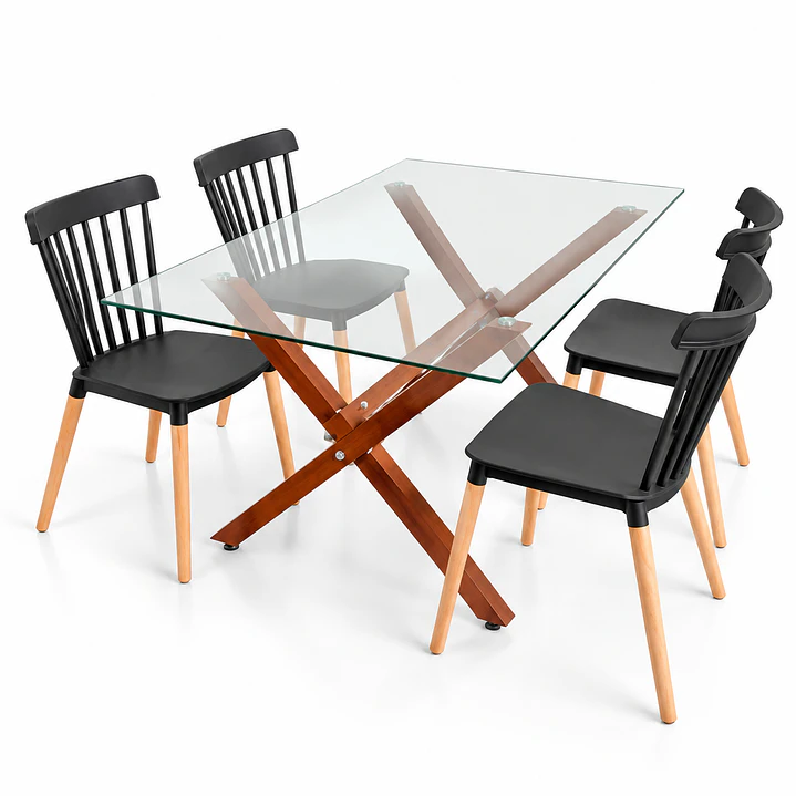 Comedor Sucre  (pata mesa color claro) (Mesa Vidrio 140x90 + Silla Windsor) 5