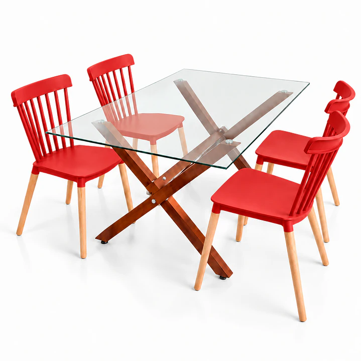 Comedor Sucre  (pata mesa color claro) (Mesa Vidrio 140x90 + Silla Windsor) 6