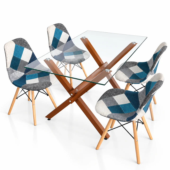 Comedor Belmopan (pata mesa color claro) (Mesa Vidrio 140x90 + Silla Patchwork) 5