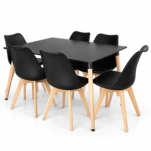 Comedor Mora (Mesa Rectangular Negra + Sillas Oak Negras)