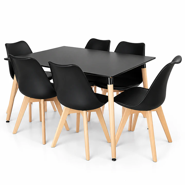 Comedor Mora (Mesa Rectangular Negra + Sillas Oak Negras) 1