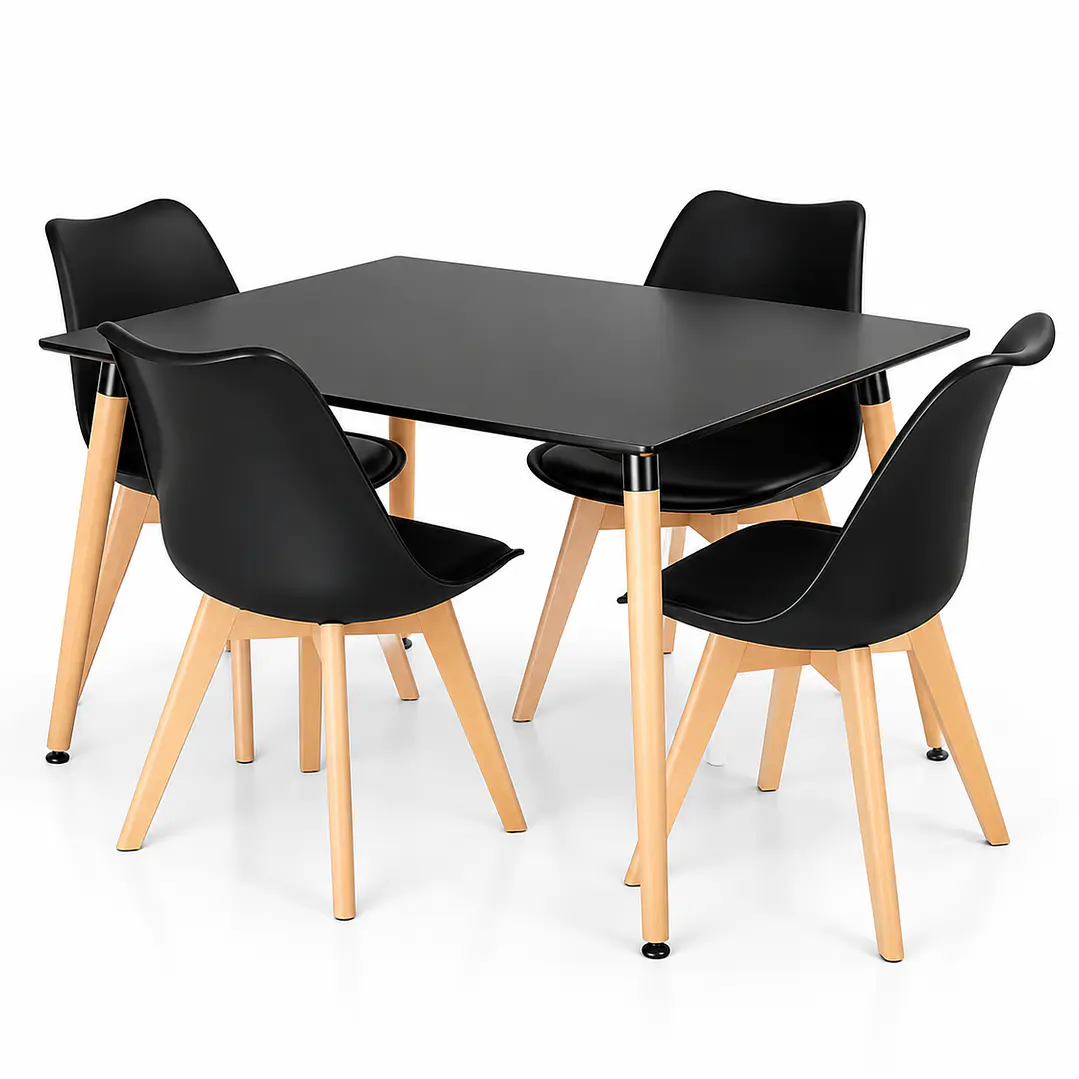 Comedor Mora (Mesa Rectangular Negra + Sillas Oak Negras) 2