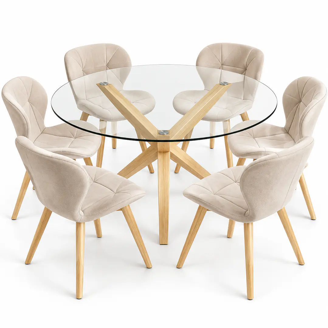 Comedor Kazajistán (Mesa Redonda cruz + Silla Radar Velvet) 10