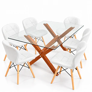 Comedor Moroni ( pata color claro) (Mesa Vidrio 140x90 + Silla Radar)
