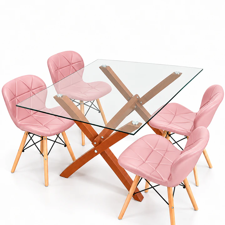 Comedor Moroni ( pata color claro) (Mesa Vidrio 140x90 + Silla Radar) 2