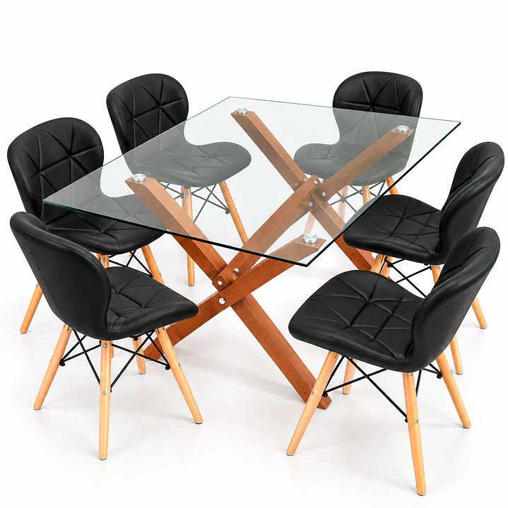 Comedor Moroni ( pata color claro) (Mesa Vidrio 140x90 + Silla Radar) 3