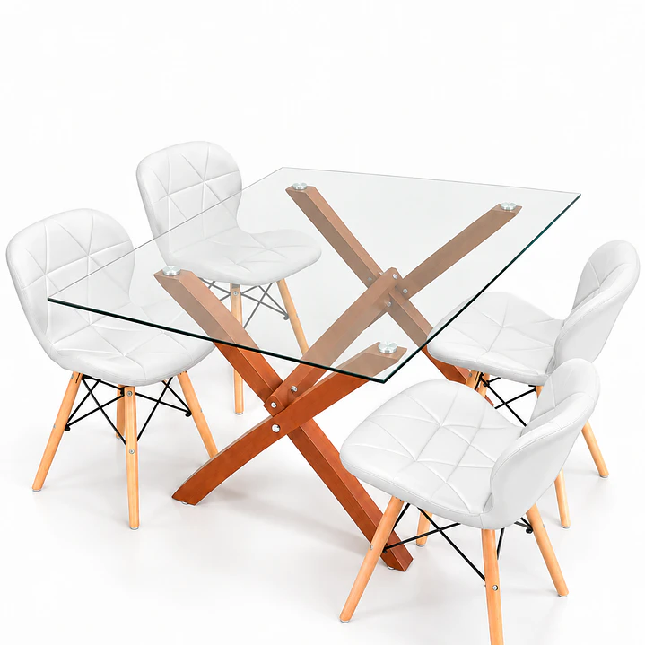 Comedor Moroni ( pata color claro) (Mesa Vidrio 140x90 + Silla Radar) 4