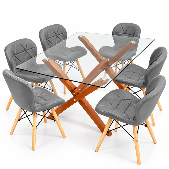 Comedor Moroni ( pata color claro) (Mesa Vidrio 140x90 + Silla Radar) 5