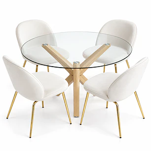 Comedor Medellín (Mesa vidrio cruz redonda + Silla beattle)
