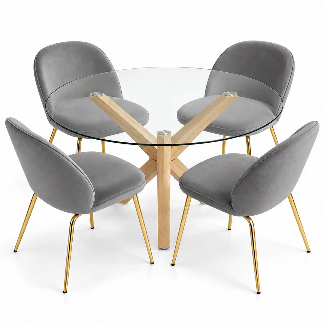 Comedor Medellín (Mesa vidrio cruz redonda + Silla beattle) 6